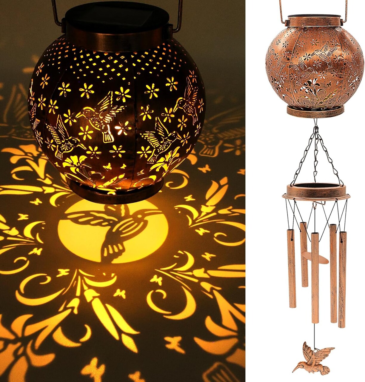 Hummingbird Wind Chimes for Outside, Gifts for Mothers Day Woman Mom Grandma,30" Metal Hanging Solar Lantern Wind Chimes Outdoor, Garden Decor Memorial Windchimes for Patio Porch Yard